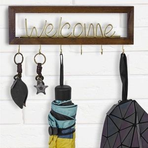 Rustic wood with gold colour welcome key holder NIB